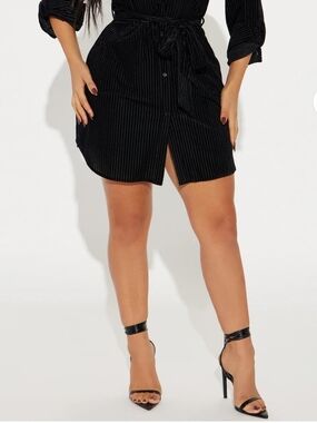 Black Ribbed Mini Skirt with Front Slit